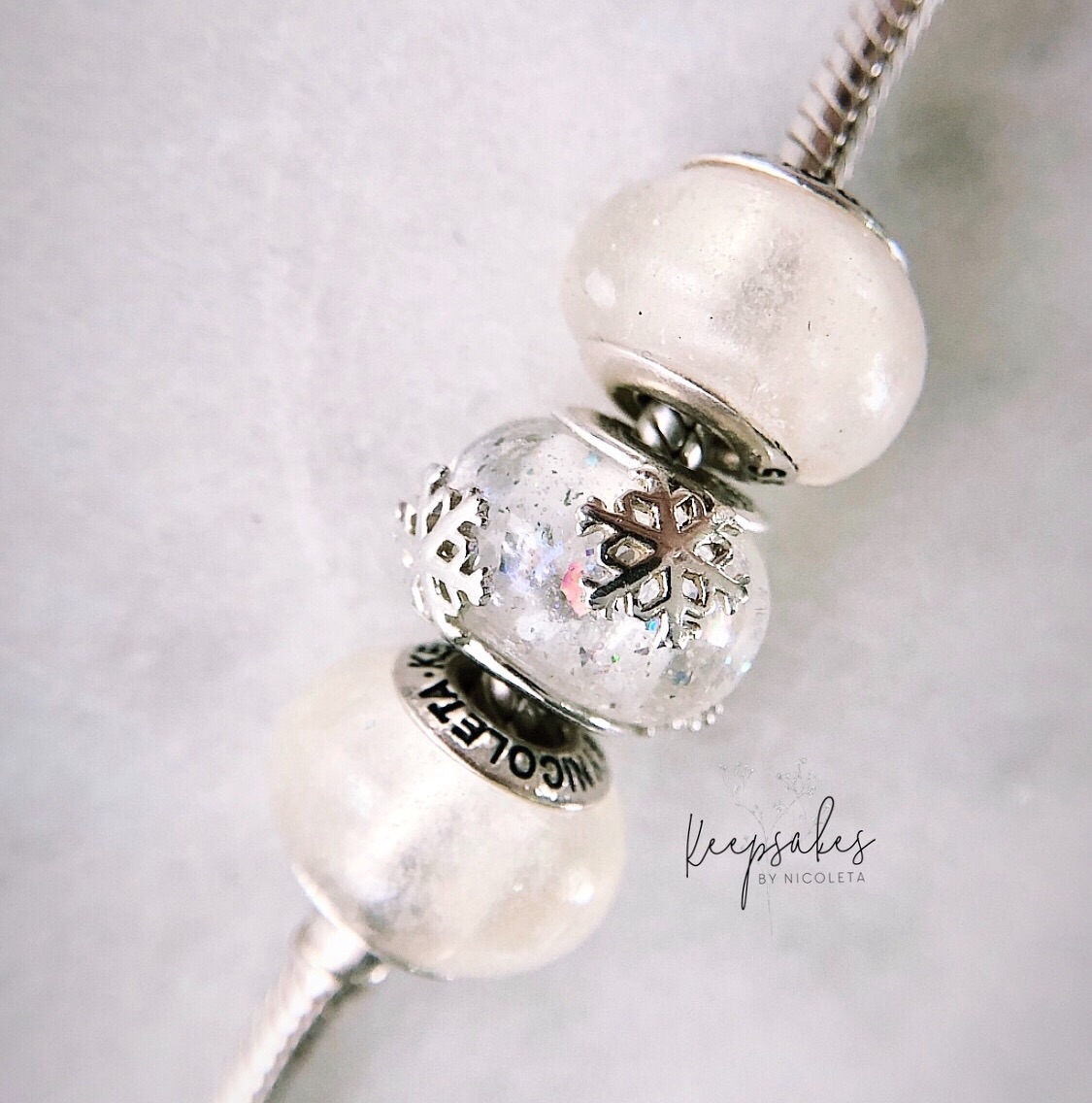 Diamond colour keepsake beads made with preserved breastmilk