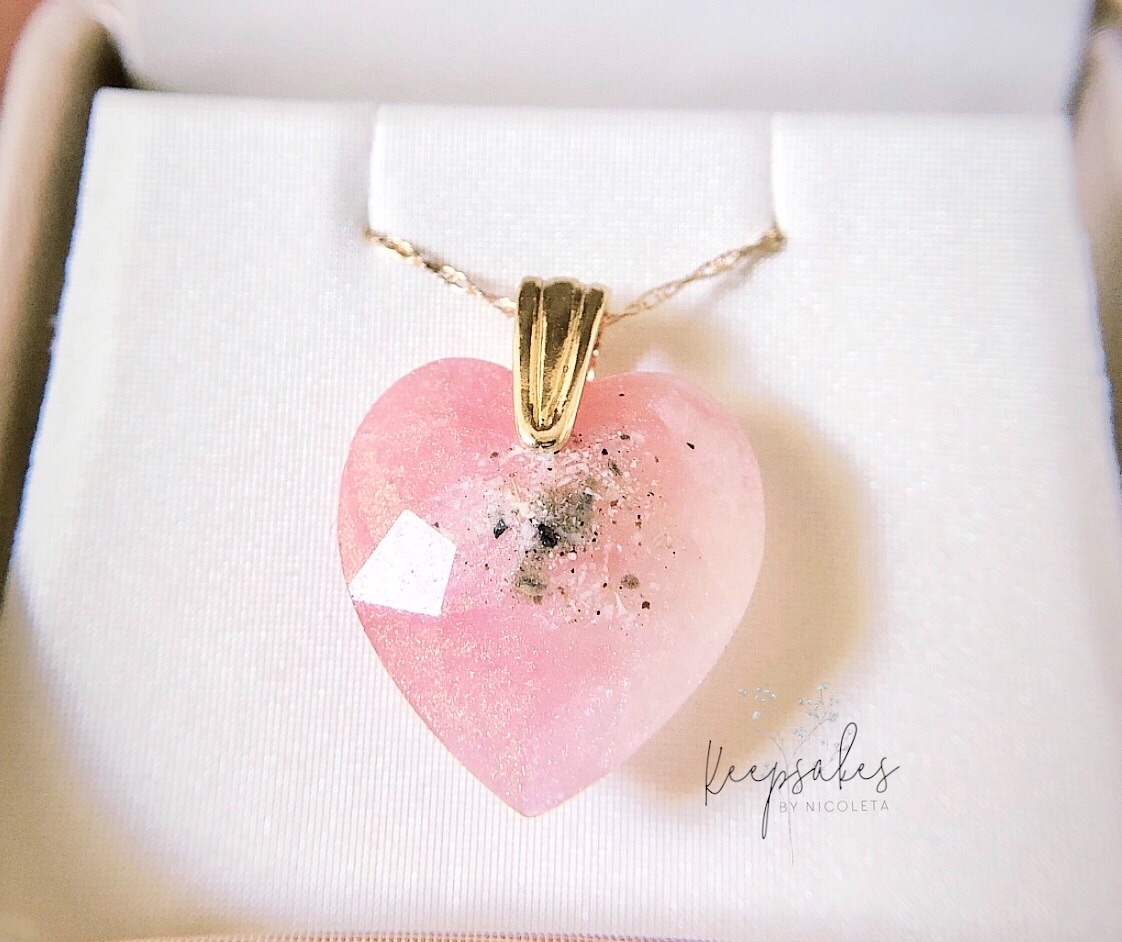 Rose gold and micro pearl heart with cremated remains