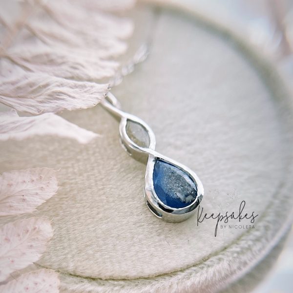 Custom Tears of Joy made with Marquise stone in diamond colour and Pear shape stone in Grecian blue with precious  ashes